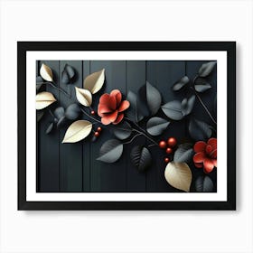 An Elegant 3d Floral Art Featuring a Bunch of Leaves and Flowers Art Print