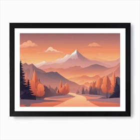 Misty mountains horizontal background in orange tone 26 Art Print