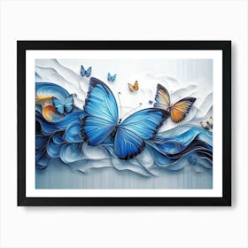 Vibrant 3d Modern Art Featuring Elegant Blue Butterfly Design Póster