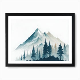 Mountain And Forest In Minimalist Watercolor Horizontal Composition 342 Art Print