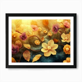 Golden Floral Vintage Flower Art Print