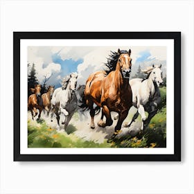 Wild Horses In Enchanted Forest Art Print