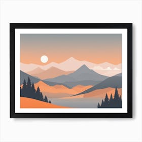 Misty mountains horizontal background in orange tone 162 Art Print