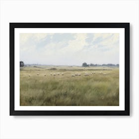 Vintage Sheep Grazing Painting Art Print