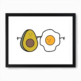 Avocado And Egg Cute Couple Love Illustration Art Print