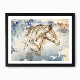 Horse Drawing Art Illustration In A Photomontage Style 62 Art Print