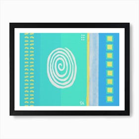 Cool Blue-ish Colored Abstract Design With White Swirl Art Print