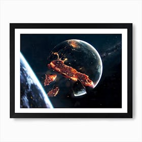 Planet explosion. Apocalypse in space #3 — space poster, space photo art, collage Art Print