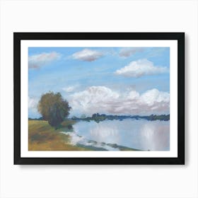 Summer Day By The Lake - figurative academic impressionism landscape clouds sky nature water Art Print