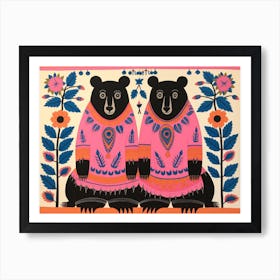 Black Bear 2 Folk Style Animal Illustration Art Print