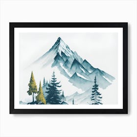 Mountain And Forest In Minimalist Watercolor Horizontal Composition 381 Art Print