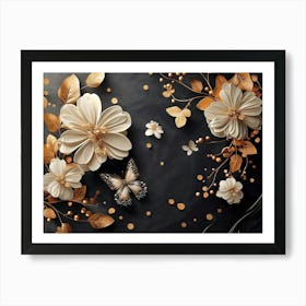 Luxurious Background With Flowers, Leaves And Butterflies 4 Art Print