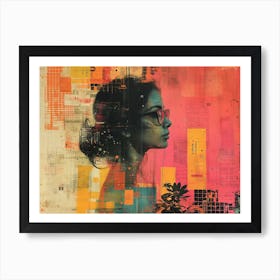 Analog Fusion: A Tapestry of Mixed Media Masterpieces The Girl With Glasses' Art Print