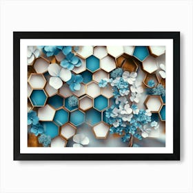 Blue Hexagons Art Print