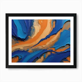 Abstract Background Featuring Streaks Of Blue And Orange Oil Paint On A Canvas Art Print