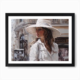 Woman In A White Hat 1 Art Print