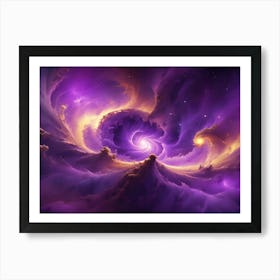 Abstract Space Scene With Swirling Purple And Gold Nebula Clouds Forming A Vortex Art Print