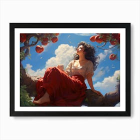 Upscaled A Woman Sitting Under An Apple Tree And Cradled By Clouds 2b4d2d18 3e32 4d66 A123 555adf0b5156 Art Print