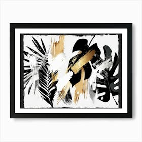 Black And Gold Tropical Leaves Art Print