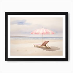 Pink Umbrella On The Beach Art Print