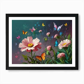 Butterflies And Flowers 1 Art Print