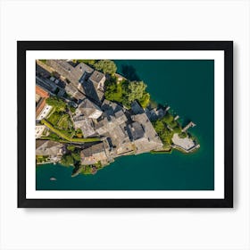 Isola San Giulio, Lake Orta, Italy. Drone photography. Art Print