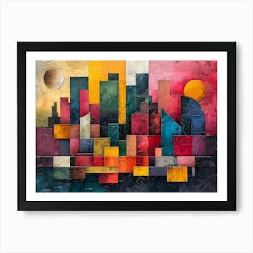 Colorful Cityscape, Cubism Art Print