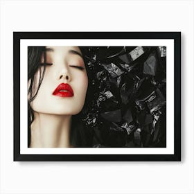 Asian Beauty Model with Red Lips Art Print