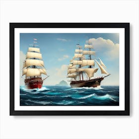 Two Ships In The Ocean Art Print