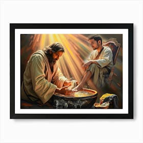 Jesus Washing Feet Ai Art Print