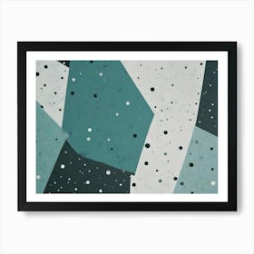 Abstract Background With Teal And Grey Geometric Shapes And Scattered Circles, Creating A Modern And Textured Design Art Print