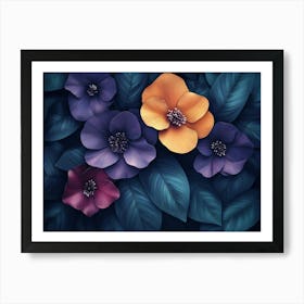 Purple And Orange Flowers Art Print