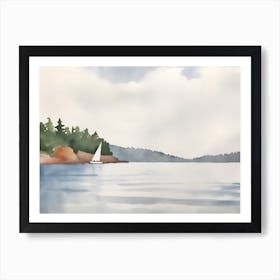 Navigating Dreams: A Simple Sailboat in Soft Hues Art Print