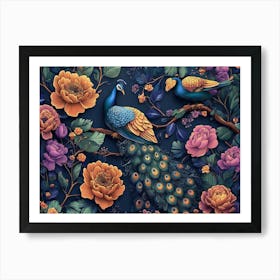 Exotic Oriental Pattern With Peacocks And Flowers 1 Art Print