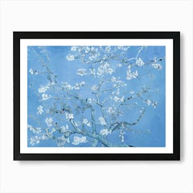 Vincent Van Gogh "Almond Blossom" 1890 in HD Textured Oil Painting | Powder Blue Cherry Blossoms Pattern Art Print