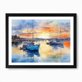 Boats At Sunset Art Print