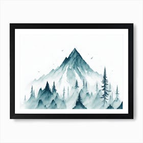 Mountain And Forest In Minimalist Watercolor Horizontal Composition 91 Art Print