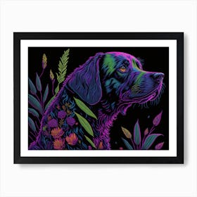 Colorful Floral Neon Dog Painting (2) Art Print