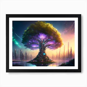 Cyber Tree Cityscape 3 Art Print