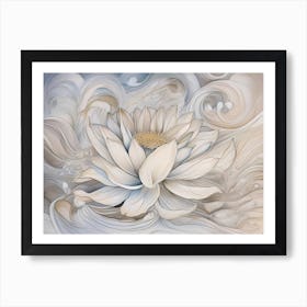 Abstract White Lotus In Water Waves - Bright Minimal Color Painting Art Print
