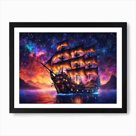 Ship In The Night Sky Art Print