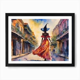 Jazz Witch in New Orleans ~ Witchy Hoodoo Witches Pagan Spellcasting French Quarter Fairytale Watercolour Watercolor Art Print