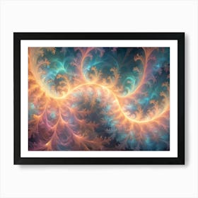 Abstract Fractal Art Featuring A Delicate, Swirling Pattern In Shades Of Teal, Orange, And Pink, Resembling Frost Or A Celestial Nebula 2 Art Print