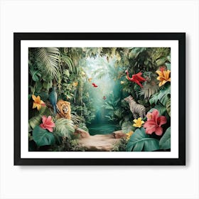 3d Jungle Scene with Exotic Animals Art Print