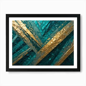 Abstract Image Of A Geometric Pattern With A Textured, Blue And Gold Design Art Print