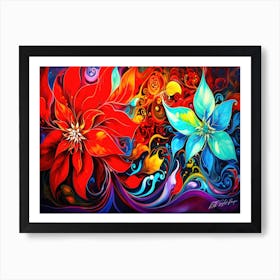 Poinsettia Abstract - Christmas Flowers Art Print