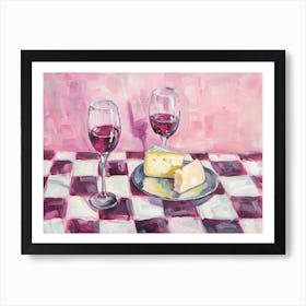 Cheese & Wine Pink Checkerboard 1 Art Print