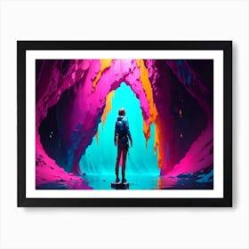 Girl Standing In A Colorful Cave Art Print