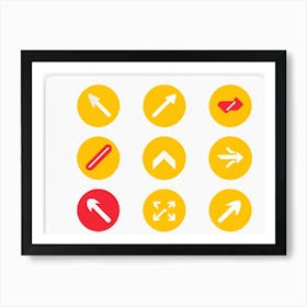 An Abstract Set Of Flat Design Navigation Icons Consisting Of Pointer With Red And Yellow Color Sche (6) Art Print