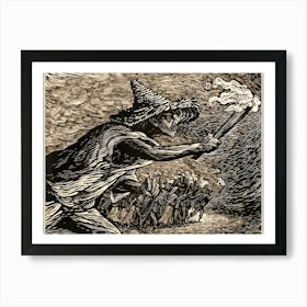 The Torches 1947 Vintage Lithograph Engraving by Leopoldo Mendez Graphic Designer - Remastered High Definition Art Print Also Known As 'Las Antorchas' Mexican Witch Hunter Running Townspeople Gothic Dark Aesthetic Witchcraft Witchy Horror High Definition Art Print